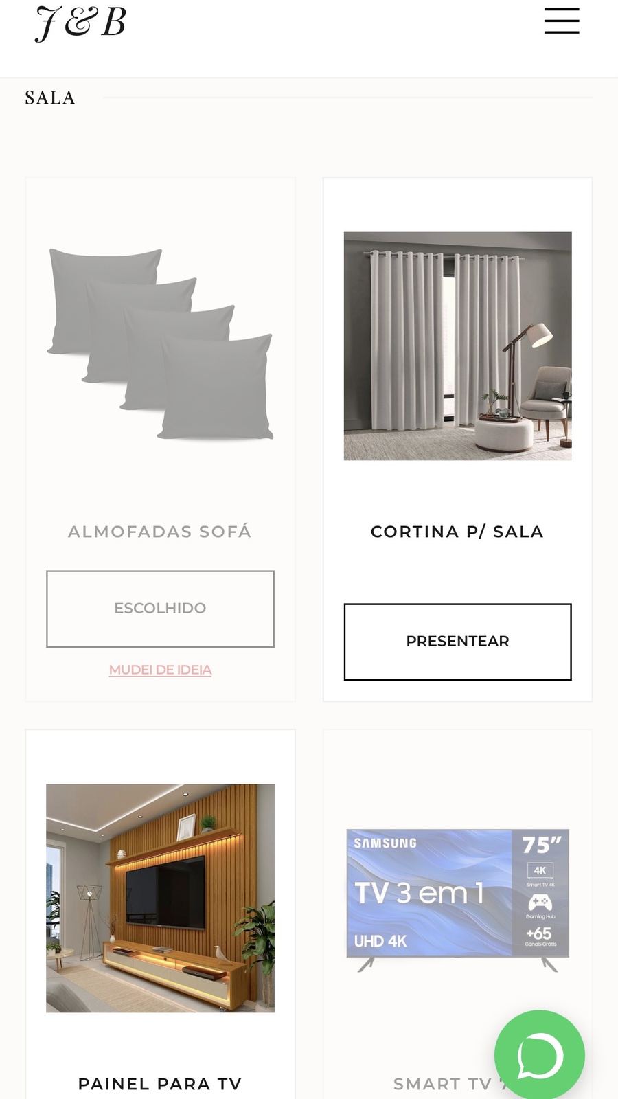 Site de chá de panela — lista de presentes