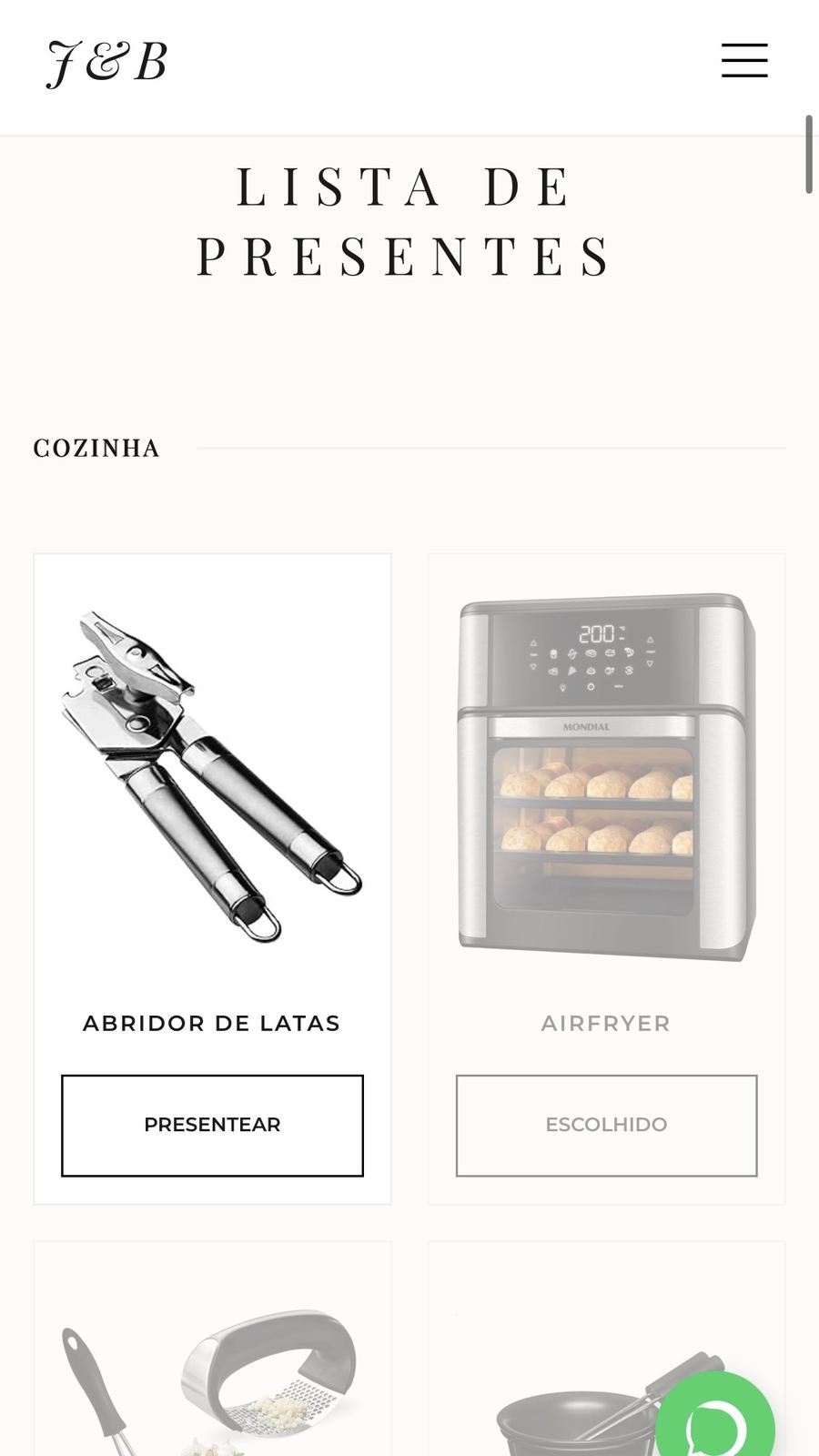 Site de chá de panela — lista de presentes cozinha