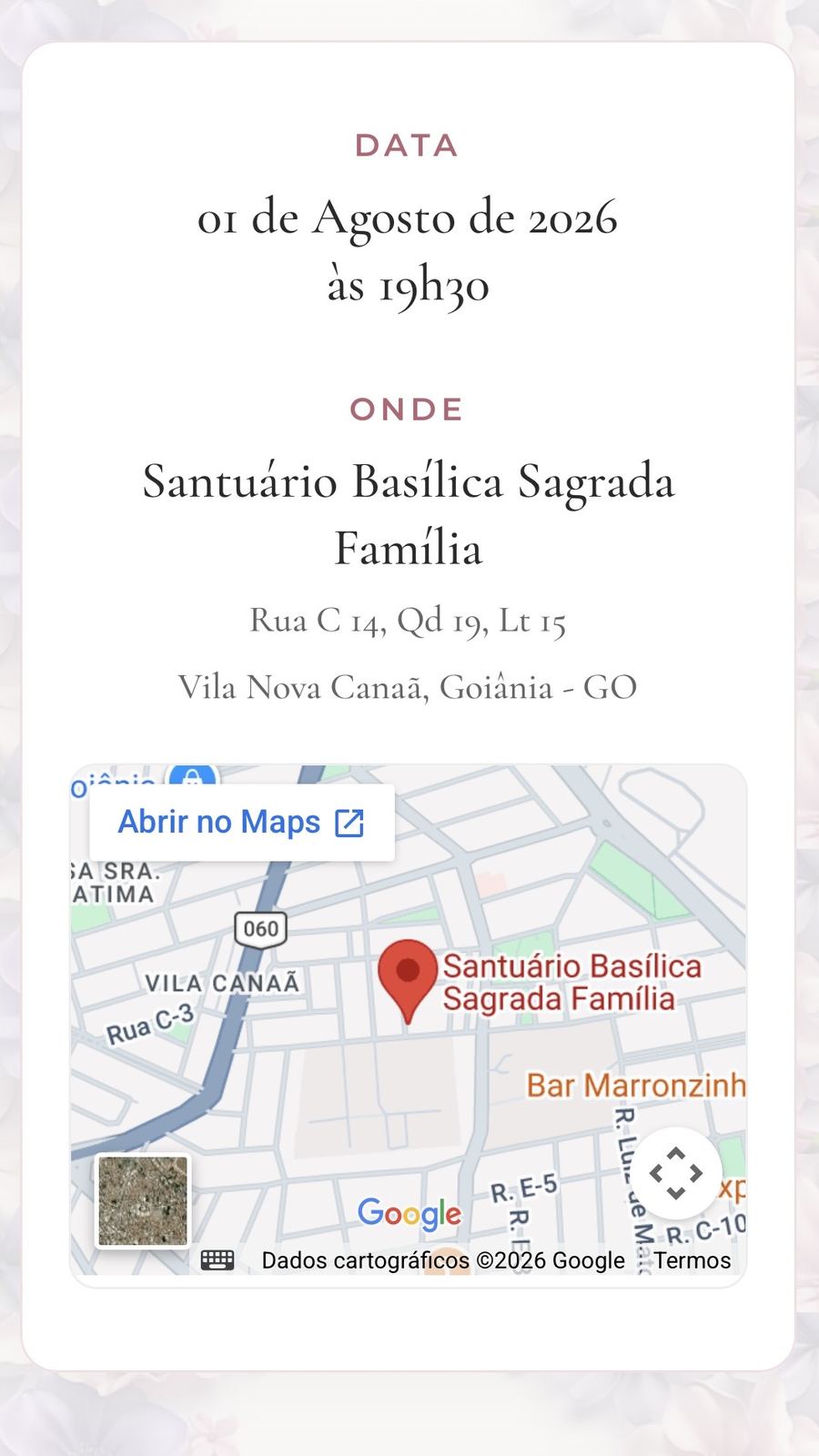 Convite de aniversário — data e local