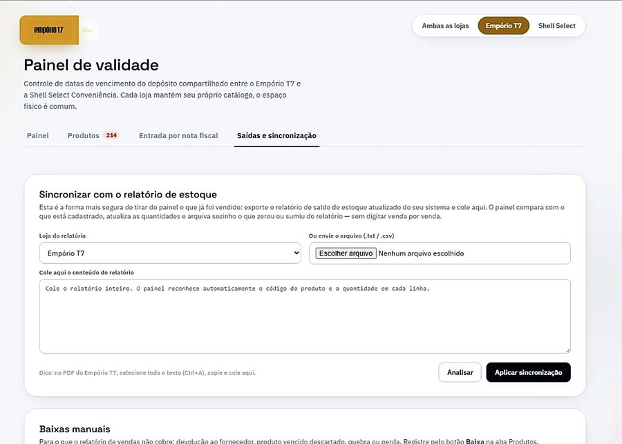 Sincronização com o relatório de estoque